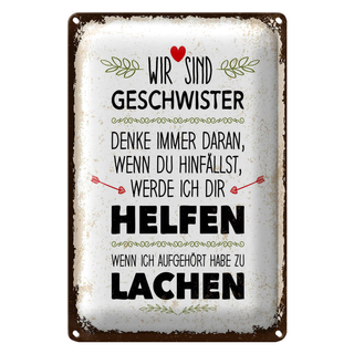 Blechschild Spruch Geschwister wir lachen helfen 20x30cm