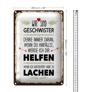 Blechschild Spruch Geschwister wir lachen helfen 20x30cm