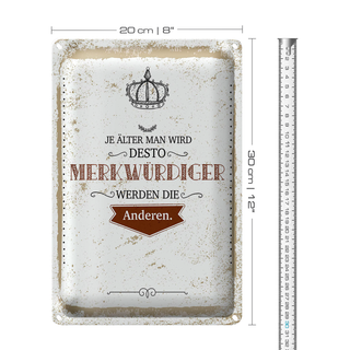 Blechschild Spruch je älter desto merkwürdiger andere 20x30cm