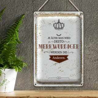 Blechschild Spruch je älter desto merkwürdiger andere 20x30cm