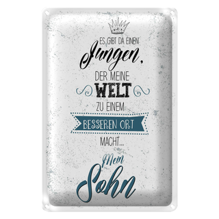 Blechschild Spruch Sohn meine Welt wird besser 20x30cm