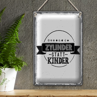 Blechschild Spruch lustig Zylinder statt Kinder 20x30cm