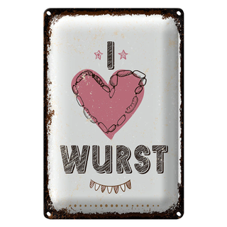 Blechschild Spruch Essen I love Wurst Herz 20x30cm