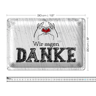 Blechschild Spruch wir sagen danke Herz 30x20cm