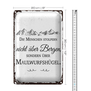 Blechschild Spruch Menschen stolpern nicht über Bergen 20x30cm