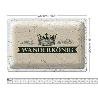 Blechschild Wandern Wanderkönig Krone Berge 30x20cm