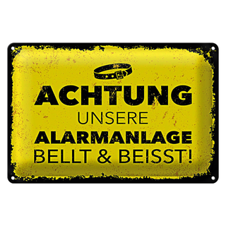 Blechschild Hund Achtung unsere Alarmanlage beisst 30x20cm