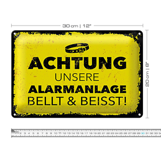Blechschild Hund Achtung unsere Alarmanlage beisst 30x20cm