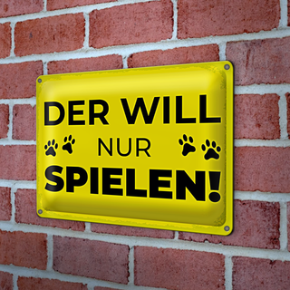 Blechschild Hundeschild Hund will nur spielen 30x20cm