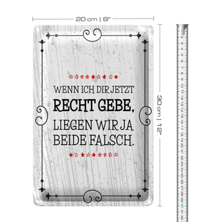 Blechschild Spruch Wenn dir Recht gebe beide falsch 20x30cm