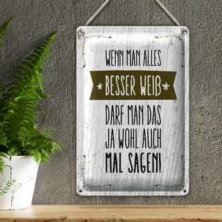 Blechschild Spruch Wenn man alles besser weiß sagen 20x30cm