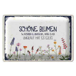 Blechschild Spruch schöne Blumen wachsen langsam 30x20cm