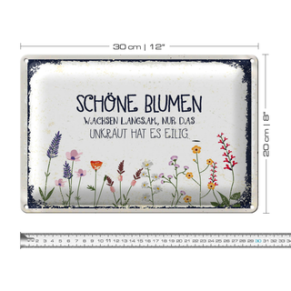 Blechschild Spruch schöne Blumen wachsen langsam 30x20cm