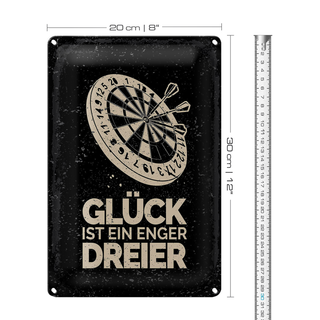 Blechschild Spruch Dart Glück ist ein enger Dreier 20x30cm