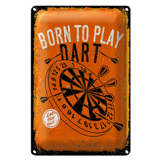 Blechschild Spruch Born to play Dart Let`s play 20x30cm
