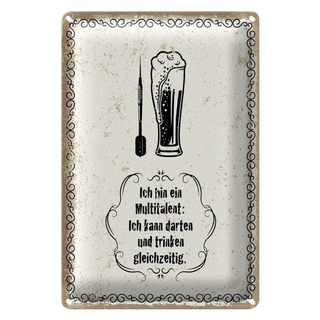 Blechschild Spruch Multitalent kann trinken darten 20x30cm