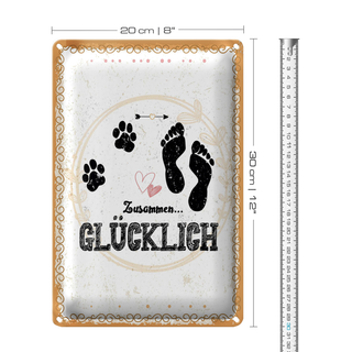 Blechschild Spruch Zusammen Glücklich Hund Mensch 20x30cm