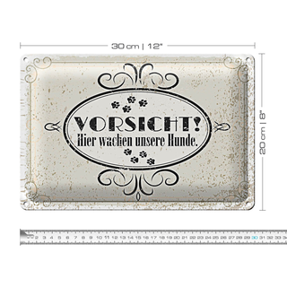 Blechschild Spruch Vorsicht Hier wachen unsere Hunde 30x20cm