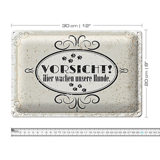 Blechschild Spruch Vorsicht Hier wachen unsere Hunde 30x20cm
