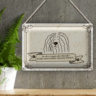 Blechschild Spruch In den Augen des Hundes Frieden 30x20cm