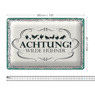 Blechschild Spruch Achtung Wilde Hühner 30x20cm
