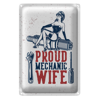 Blechschild Spruch Pinup Proud mechanic wife 20x30cm