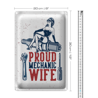 Blechschild Spruch Pinup Proud mechanic wife 20x30cm