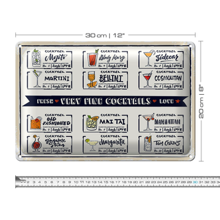 Blechschild Fresh Cocktails Mojito Maragrita 30x20cm