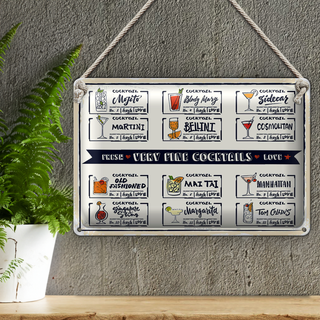 Blechschild Fresh Cocktails Mojito Maragrita 30x20cm