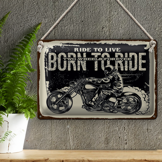 Blechschild Spruch Ride to live Born to ride 30x20cm