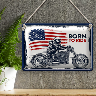 Blechschild Spruch Biker Born to Ride USA 30x20cm Motorcycle