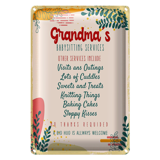 Blechschild Spruch Grandma's Babysitting services 20x30cm