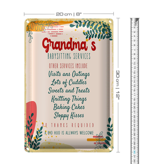 Blechschild Spruch Grandma's Babysitting services 20x30cm