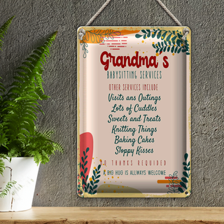 Blechschild Spruch Grandma's Babysitting services 20x30cm