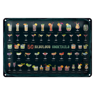 Blechschild 50 Fabulous Cocktails Drinks 30x20cm
