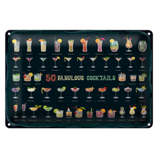 Blechschild 50 Fabulous Cocktails Drinks 30x20cm