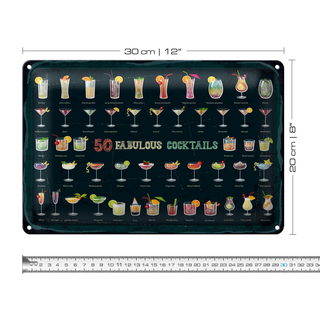 Blechschild 50 Fabulous Cocktails Drinks 30x20cm