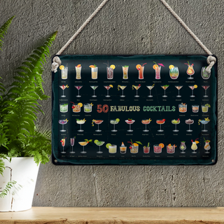 Blechschild 50 Fabulous Cocktails Drinks 30x20cm