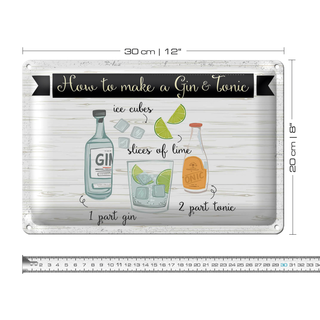 Blechschild Spruch How to make a Gin & Tonic 30x20cm