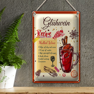 Blechschild Rezept Glühwein Recipe Mulled Wine 20x30cm