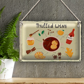 Blechschild Rezept Mulled Wine Anise Honey Apple 30x20cm