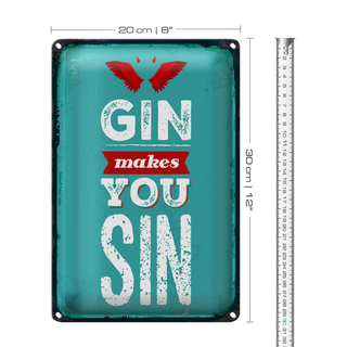Blechschild Spruch Gin makes you Sin Devil Hell 20x30cm
