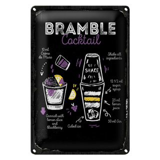 Blechschild Rezept Bramble Cocktail Recipe 20x30cm