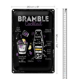 Blechschild Rezept Bramble Cocktail Recipe 20x30cm