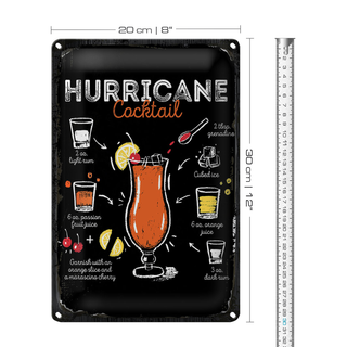 Blechschild Rezept Hurricane Cocktail Recipe 20x30cm