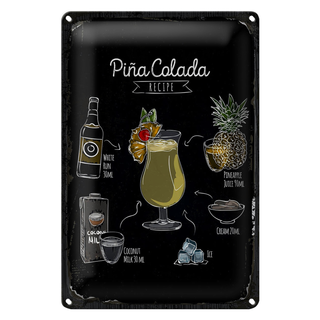 Blechschild Rezept Pina Colada Coktail Recipe 20x30cm