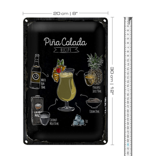 Blechschild Rezept Pina Colada Coktail Recipe 20x30cm