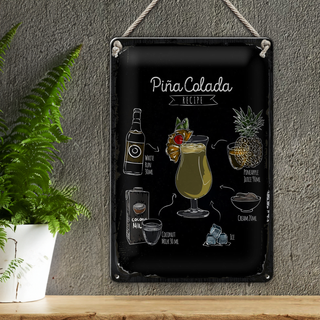 Blechschild Rezept Pina Colada Coktail Recipe 20x30cm