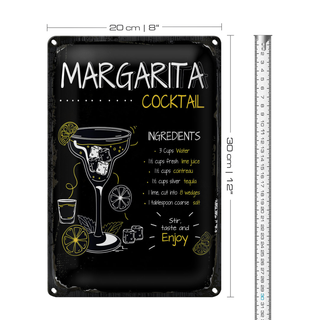Blechschild Rezept Margarita Cocktail Recipe 20x30cm
