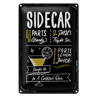 Blechschild Rezept Sidecar Cocktail Recipe 20x30cm